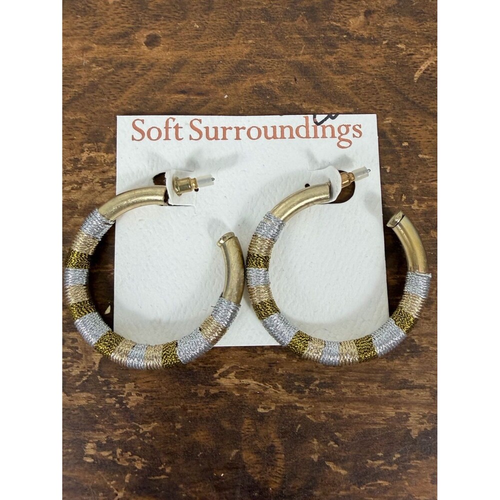 Soft Surroundings Metallic Wrapped Hoop Earrings - Gold & Silver 1 1/2 inches